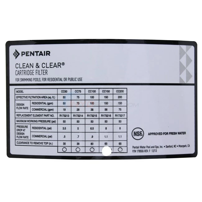 Pentair Clean & Clear Cartridge Filter, 150 Sq. Ft. - EC-160317 - Image 5
