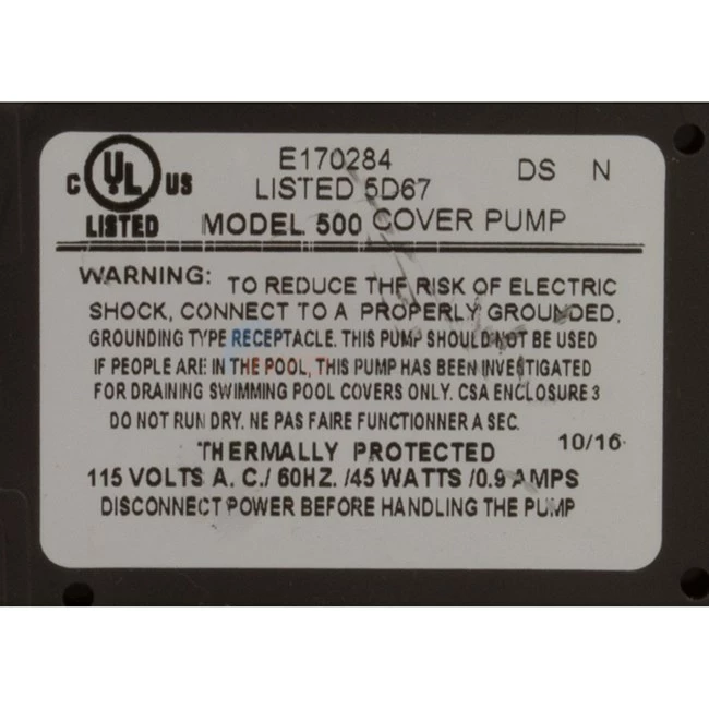 Danner Cover-Care Clog-Resistant Submersible Pool Cover Pump, 500 Gallons Per Hour, Model CC500 - NW2152 - 02555 - Image 3