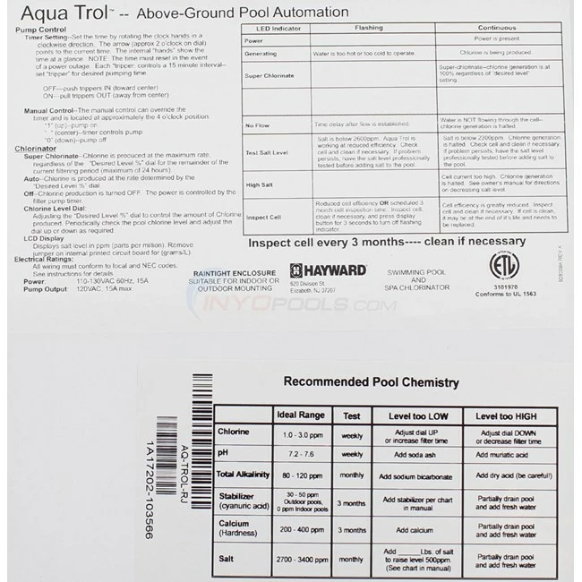 Hayward AquaTrol Above Ground Pool Salt System, Hose & Pipe Fittinng, 3 Prong Plug, Control Panel & TurboCell - Model W3AQ-TROL-HP - Image 4
