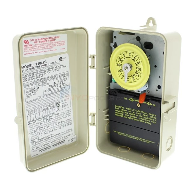 Intermatic T104P3 24 Hour Time Switch, 220V, Plastic Enclosure