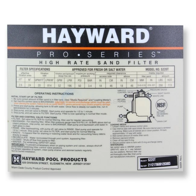 Hayward Pro Series Pool Sand Filter, 22" Tank, Top Mount 1.5" Valve - W3S220T - Image 6