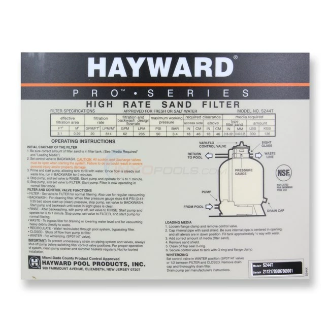 Hayward Pro Series Pool Sand Filter, 24" Tank, Top Mount 1.5" Valve - W3S244T - Image 6