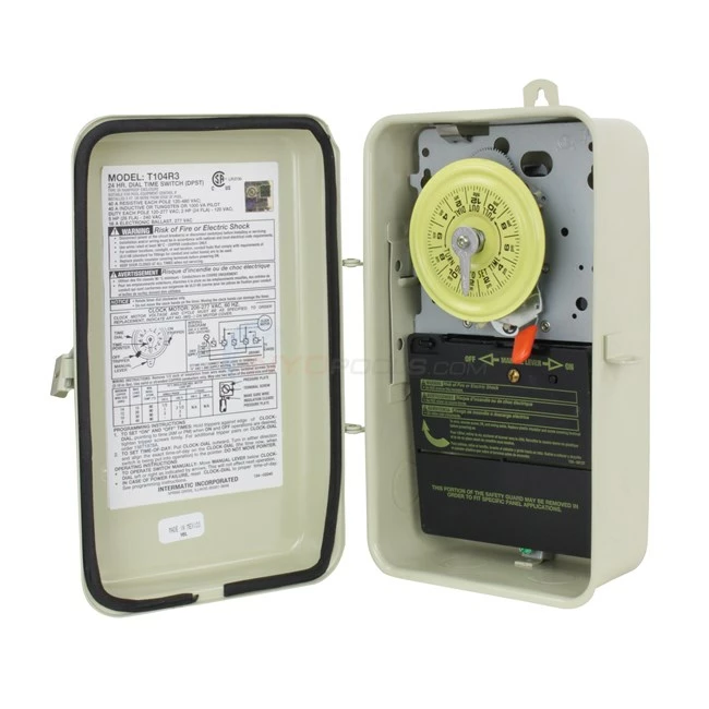 Intermatic T104R3 Time Switch, 24 Hour, 220V, Metal Enclosure, Beige